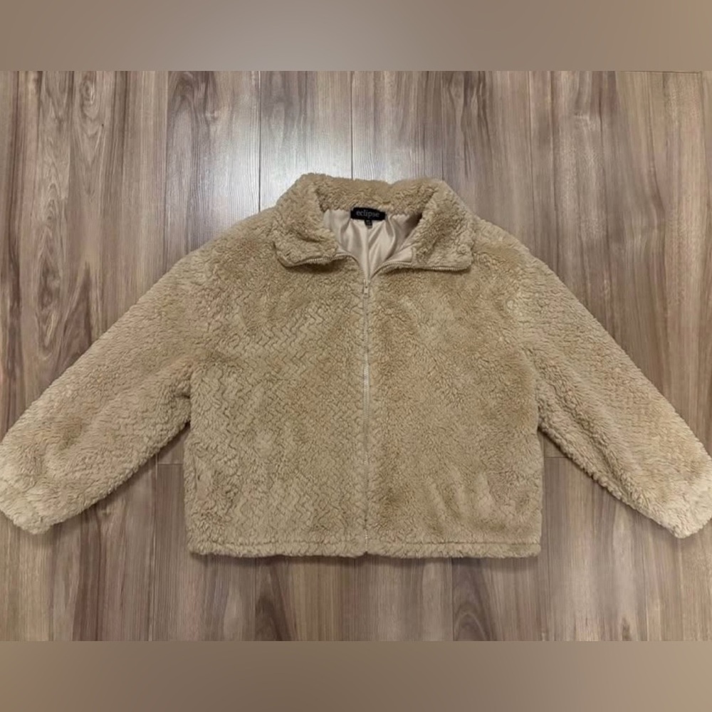 Eclipse Plush Tan Teddy Zip-Up Jacket